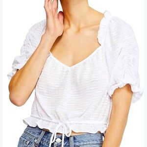 Free People Women's Dorothy Short Sleeve Blouse Top Ivory White size Small